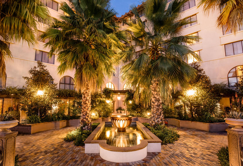 Hotel Encanto palm trees and fountain